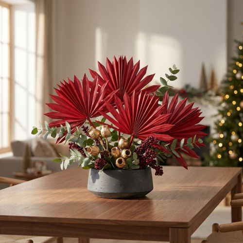Éventails Miniatures en Feuilles de Palmier Séchées Rouge - Lot de 50 | Floristik24.fr