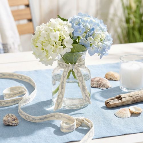 Ruban décoratif en coton crème motif marin 15 mm x 20 m | Floristik24.fr