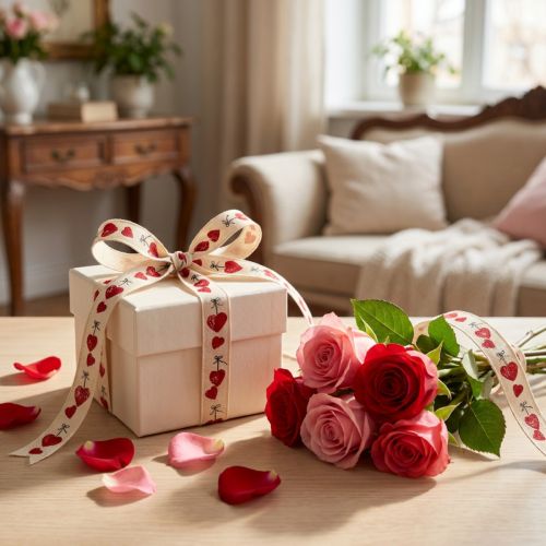 Ruban décoratif en coton avec cœurs rouges 15 mm x 20 m | Floristik24.fr
