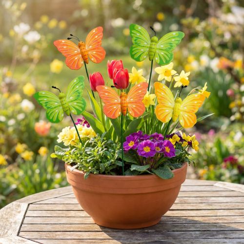 Lot de 24 papillons en bois colorés sur tige, 3 couleurs, 8cm | Floristik24.fr