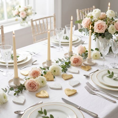 Coeurs en Bois Décoratifs Blancs et Dorés 2-4 cm - Lot de 24 | Floristik24.fr