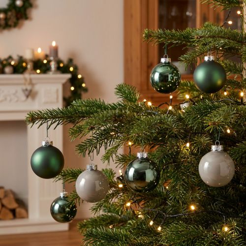 Boules de Noël en Verre Ø6cm Vert et Gris - Lot de 24 | Floristik24.fr