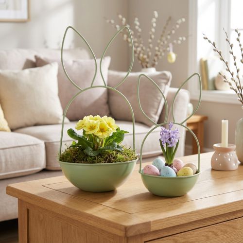 Coupe décorative en métal avec oreilles de lapin – Set de 2 tailles – Vert pastel | Floristik24.fr