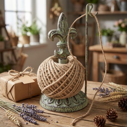Article Support à bobine de fil décoratif en métal style antique avec motif de fleur de lys, 20,5 cm