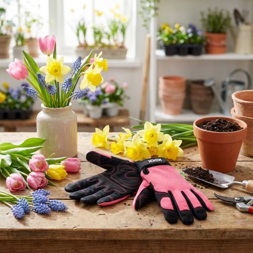 Gants de jardinage synthétiques rose et noir Kixx taille 8 | Floristik24.fr