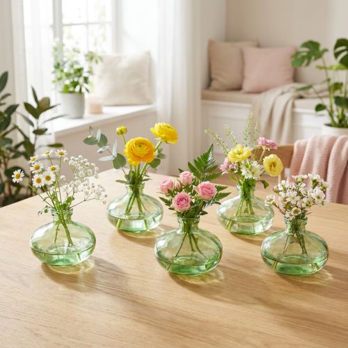Lot de 6 mini vases en verre vert arrondi Ø9cm H6cm | Floristik24.fr