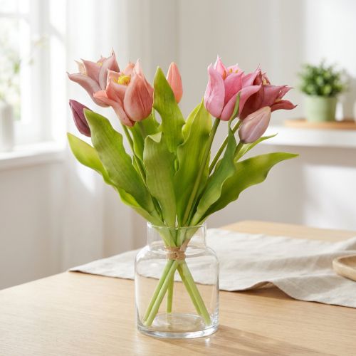 Tulipes Artificielles Couronnées Roses et Lilas - Lot de 7 - 34 cm | Floristik24.fr