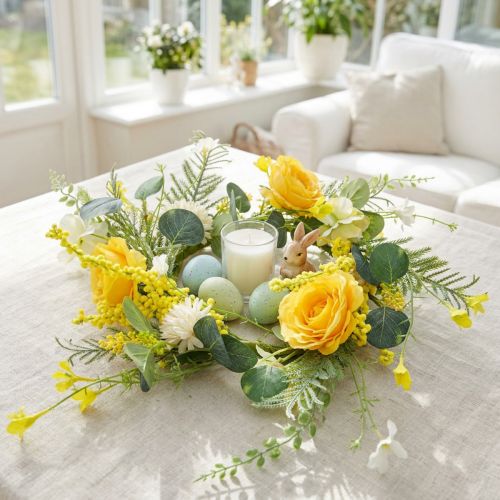 Couronne de Fleurs Artificielles Jaune et Blanche Ø42cm | Floristik24.fr