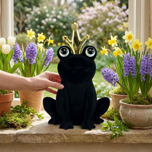 Figurine décorative grenouille couronnée noire 40,5 cm | Floristik24.fr
