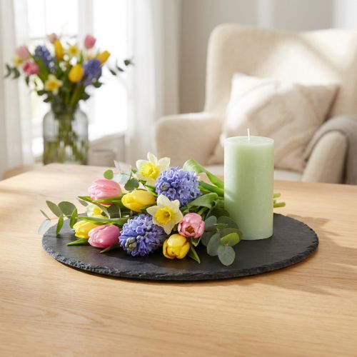 Set de 6 Assiettes Ronde en Ardoise Naturelle Noire Ø15 cm | Floristik24.fr