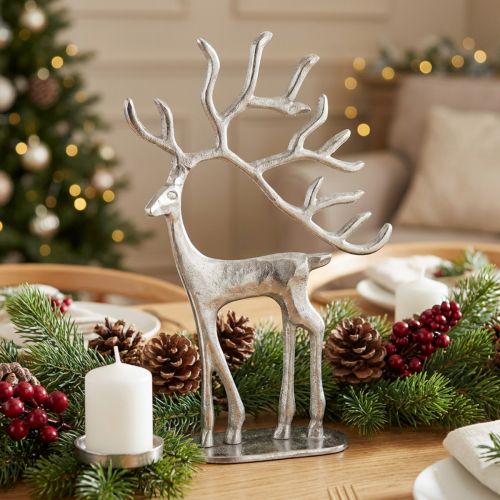 Figurine décorative renne en métal argenté H31 cm | Floristik24.fr