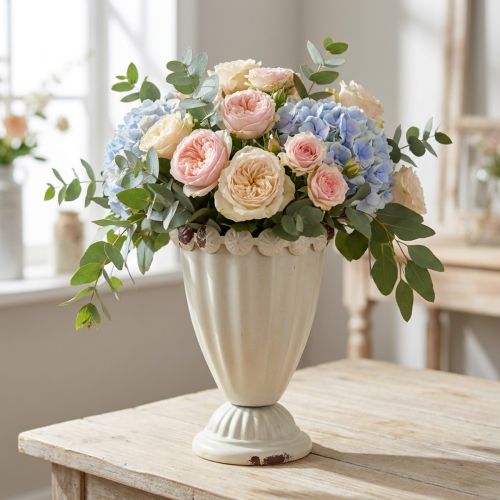 Petite coupe décorative vintage en métal crème | Floristik24.fr