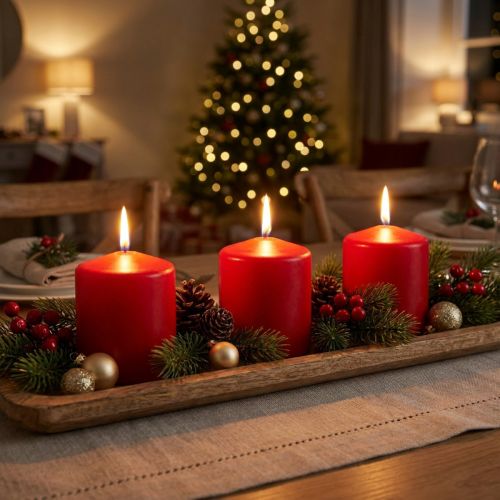 Bougie cylindrique rouge Ø 80 mm H 80 mm – Lot de 6 | Floristik24.fr
