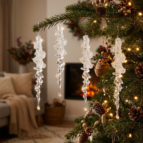 Article Eiszapfen décoratifs avec paillettes 17,5 cm, lot de 4