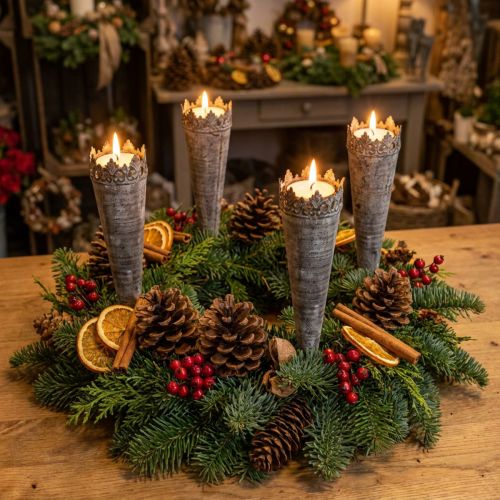 Porte-Bougies Teelights en Métal Patiné Antique Gris Ø5cm H24cm - Lot de 4 | Floristik24.fr