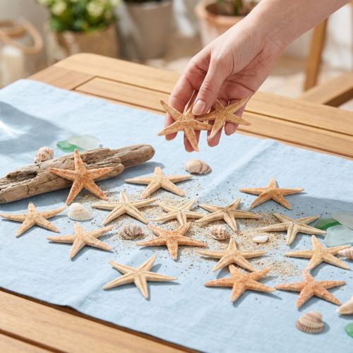 Article Étoiles de mer naturelles pour décoration maritime Ø6,5 à 8 cm - Lot de 100 pièces