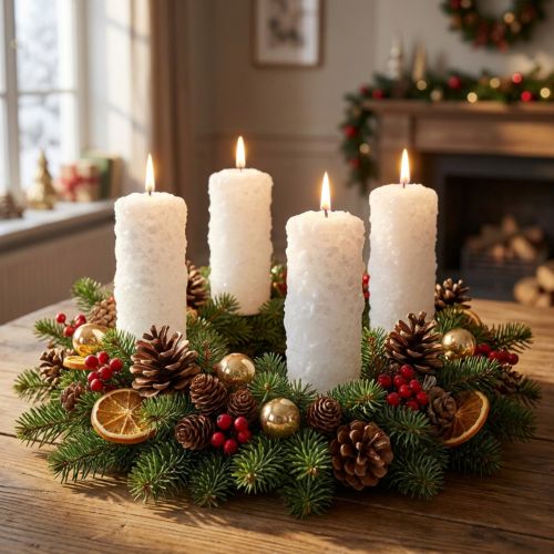 Set de 4 bougies blanches effet neige – Décoration de Noël, 150x60 mm | Floristik24.fr
