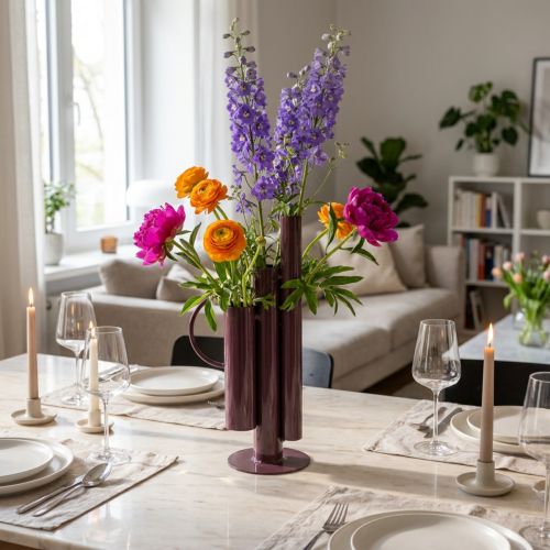 Vase moderne en métal rouge bordeaux, design géométrique 31 cm | Floristik24.fr