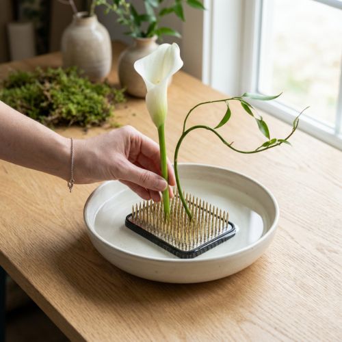 Kenzan Ikebana Rectangle 68 × 47 mm en Métal Argenté et Laiton | Floristik24.fr