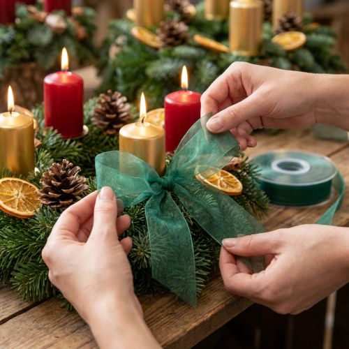Article Ruban organza vert sapin 15mm x 50m