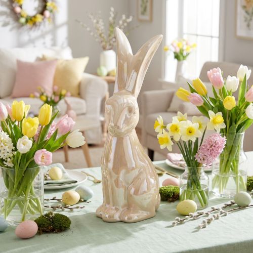 Grand lapin de Pâques en céramique beige 49,5 cm | Floristik24.fr
