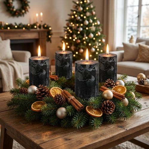 Bougies noires cylindriques 70×80 mm - Lot de 4 | Floristik24.fr