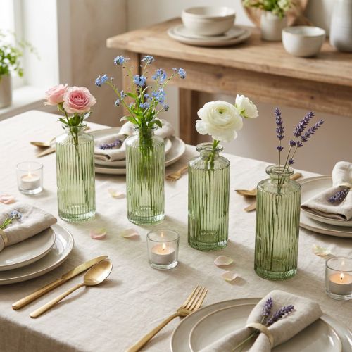 Article Lot de 4 mini vases en verre côtelé vert Ø5cm