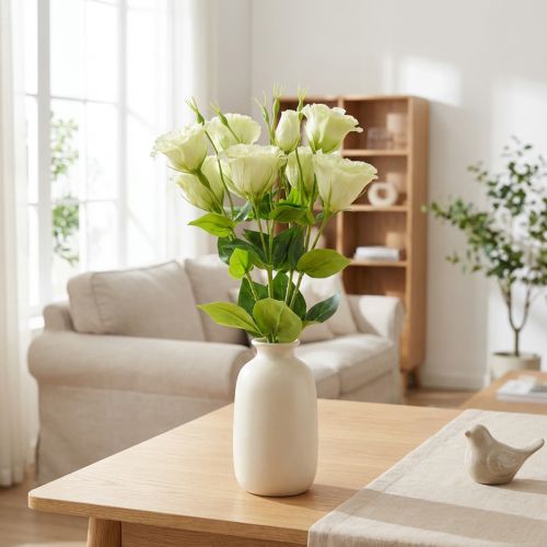 Article Fleurs artificielles Eustoma vert et jaune 52 cm - Lot de 5