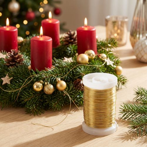 Fil floriste décoratif doré 0,30 mm 100 g – Lot de 3 bobines | Floristik24.fr