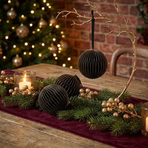 Boules décoratives en papier noir et or Ø8cm - Lot de 4 | Floristik24.fr