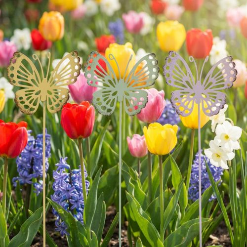 Lot de 6 piquets décoratifs papillon en métal pastel 25 cm | Floristik24.fr