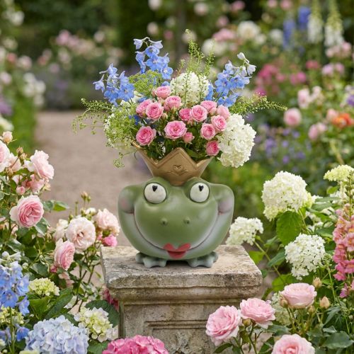 Vase décoratif grenouille couronnée en plastique 21×17,5×23cm | Floristik24.fr