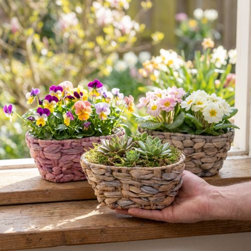 Paniers ovales en jacinthe d'eau tressée avec doublure plastique - Lot de 3 | Floristik24.fr