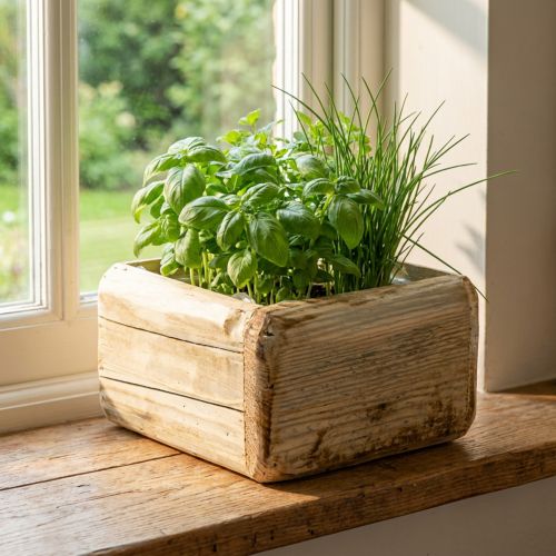 Pots carré en bois naturel avec film plastique 15,5 × 15,5 cm | Floristik24.fr