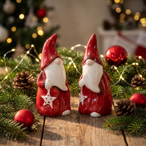Figurines en céramique Père Noël rouge et blanc H13,5 cm – Lot de 2 | Floristik24.fr