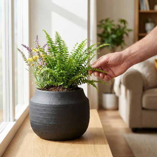 Cache-pot rond en céramique noire Ø23cm H19,5cm | Floristik24.fr