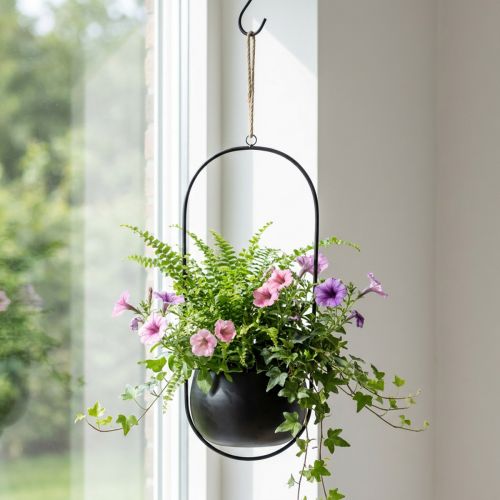 Suspension murale en métal noir avec pot en zinc Ø15 cm | Floristik24.fr