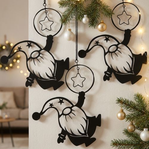 Déco murale en métal noir avec lutin et étoile 15×17cm (Lot de 3) | Floristik24.fr