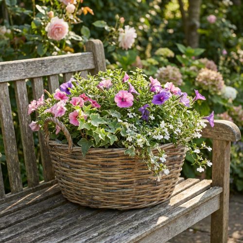 Grand panier en osier avec poignées, blanc et naturel, Ø51 cm, décoration et rangement | Floristik24.fr