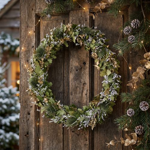 Couronne de Noël en chêne et cardère séchée Ø45cm | Floristik24.fr