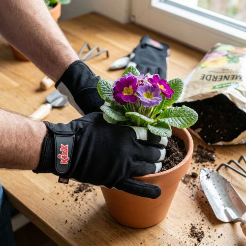 Gants de jardin en lycra et cuir de chèvre noirs et gris taille 10 | Floristik24.fr