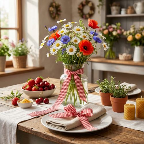 Ruban décoratif à carreaux rouges avec bord tissé 40 mm x 20 m | Floristik24.fr