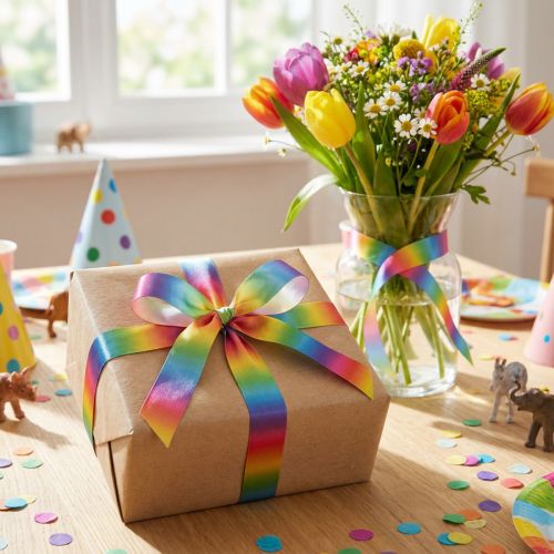 Ruban déco arc-en-ciel en polyester 15mm x 18m | Floristik24.fr