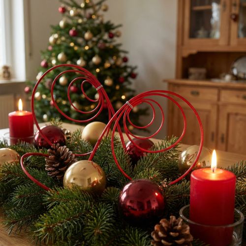 Tiges décoratives en spirale rouge en bois et métal – Lot de 25 | Floristik24.fr
