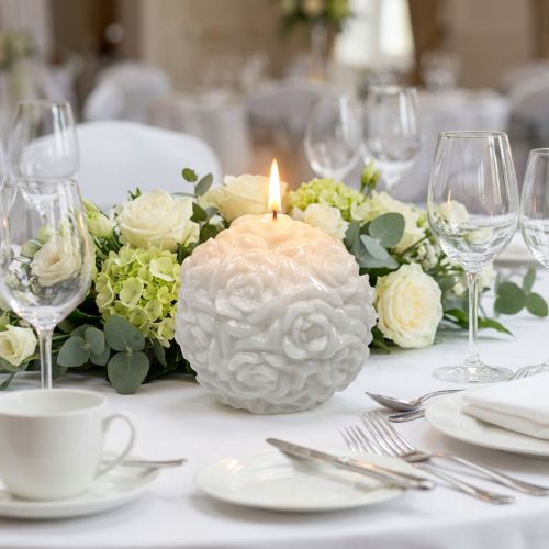 Bougie décorative blanche en forme de roses, 10,5 cm | Floristik24.fr