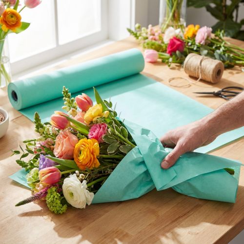 Papier manchette papier de soie fleur papier turquoise 25cm 100m | Floristik24.fr