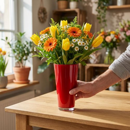 Article Vase rouge en plastique Ø13,5 cm H20 cm
