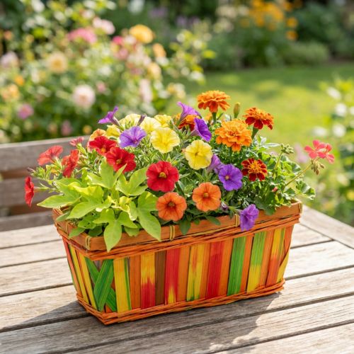 Lot de 9 paniers rectangulaires en bois coloré avec doublure plastique 25 cm | Floristik24.fr