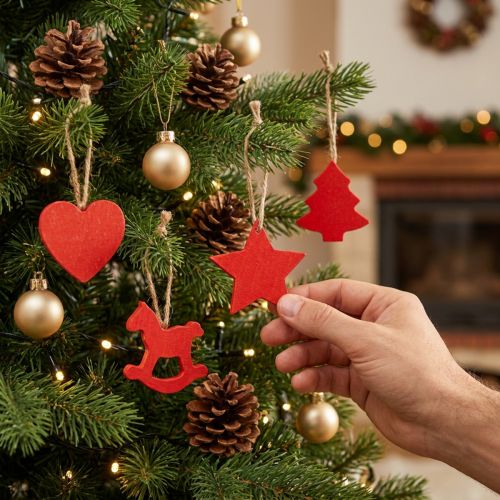 Décorations de Noël rouges en bois - Lot de 34 pièces | Floristik24.fr