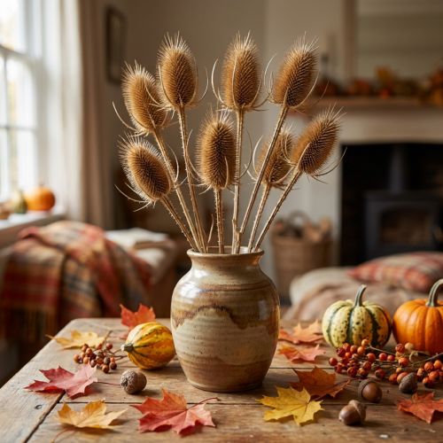 Article Fleurs séchées naturelles - Chardons 8 têtes pour décoration d’automne